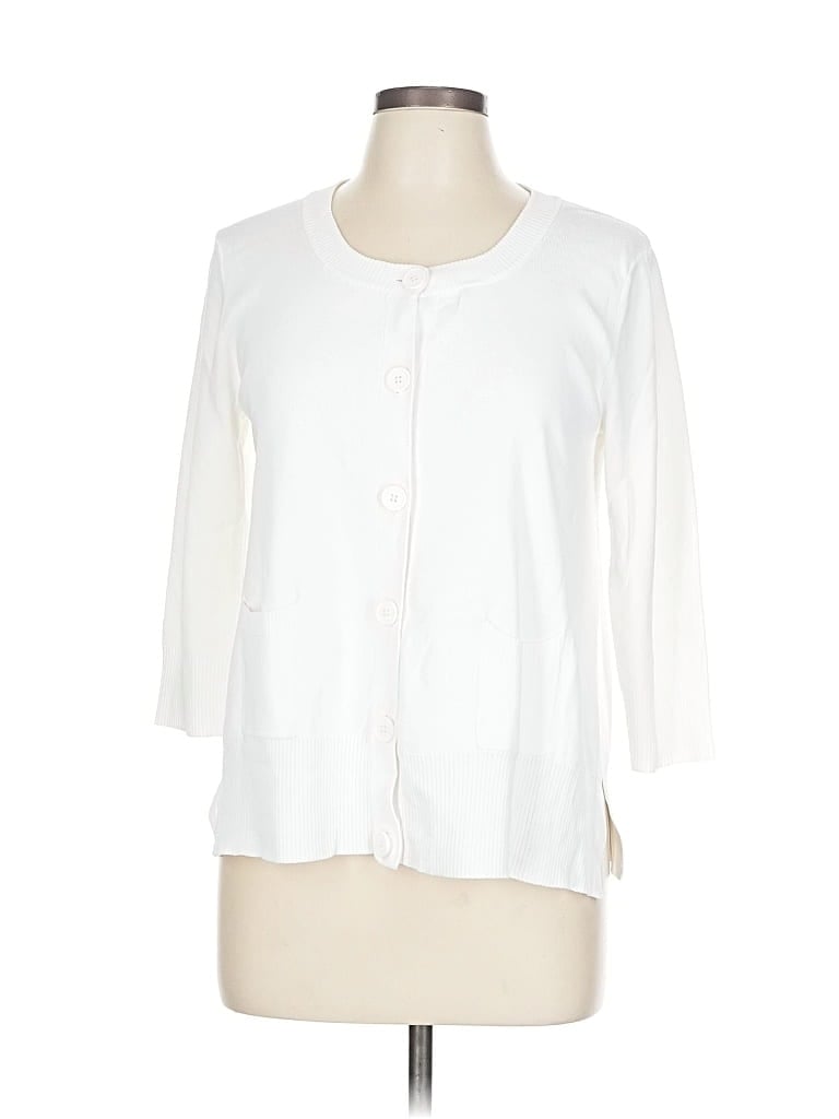 Pre-owned Cable & Gauge Cardigan Sweater In White