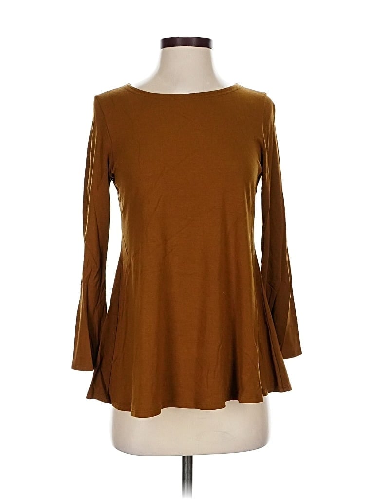 Pre-owned Eileen Fisher 3/4 Sleeve Top Brown Boatneck Tops