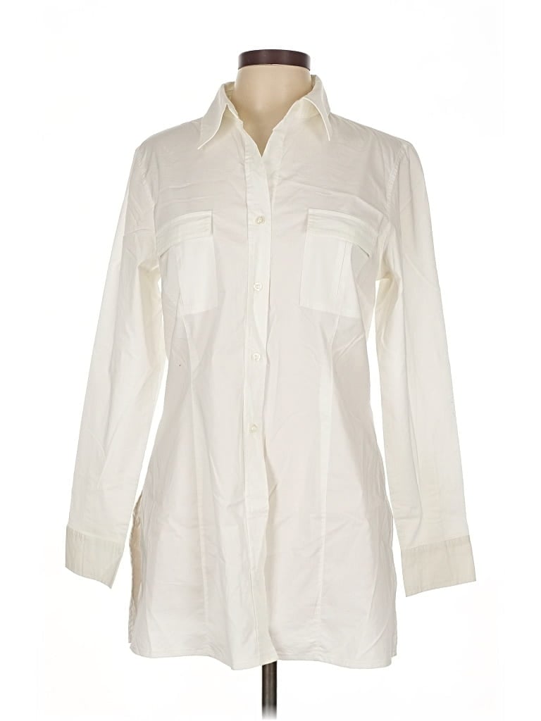 Pre-owned New York And Company Long Sleeve Button Down Shirt In White