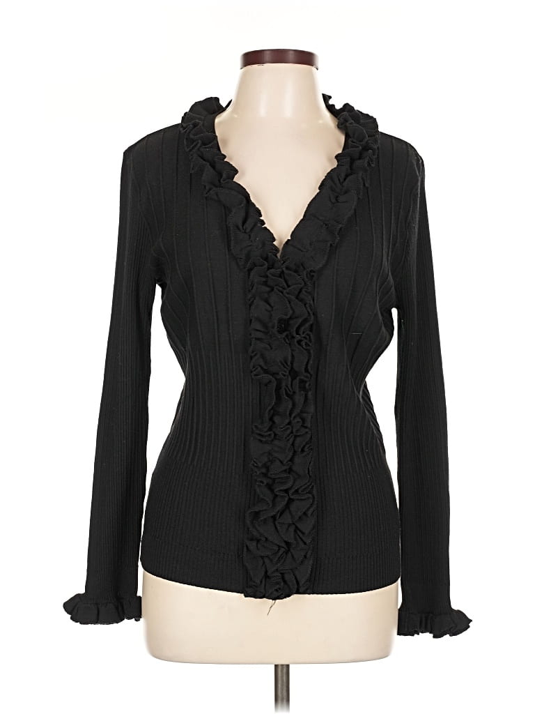 Pre-owned Alfani Long Sleeve Top Black Ruffles Neckline Tops