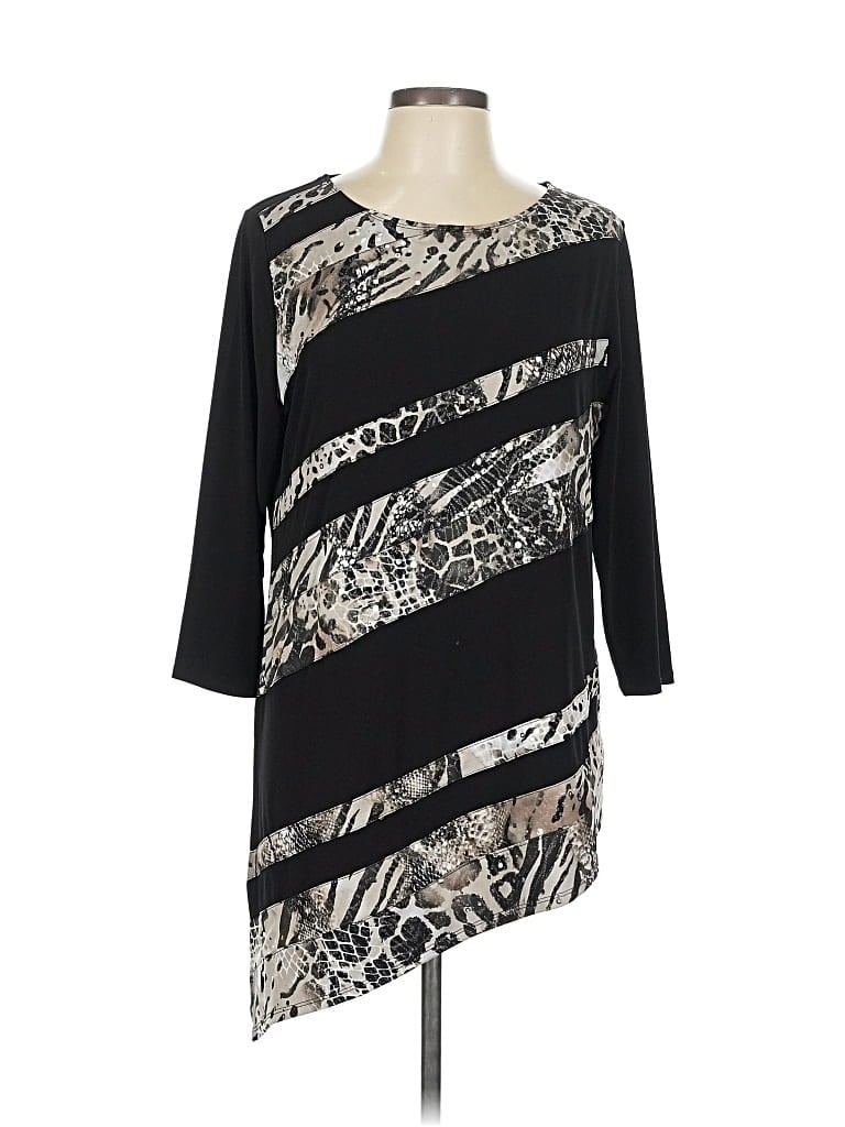 TRAVELERS BY CHICO'S Pre-owned 3/4 Sleeve Top Black Boatneck Tops