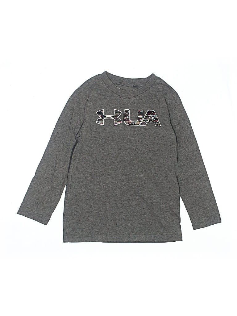 Pre-owned Under Armour Kids' Long Sleeve Top Gray Crew Neck Tops