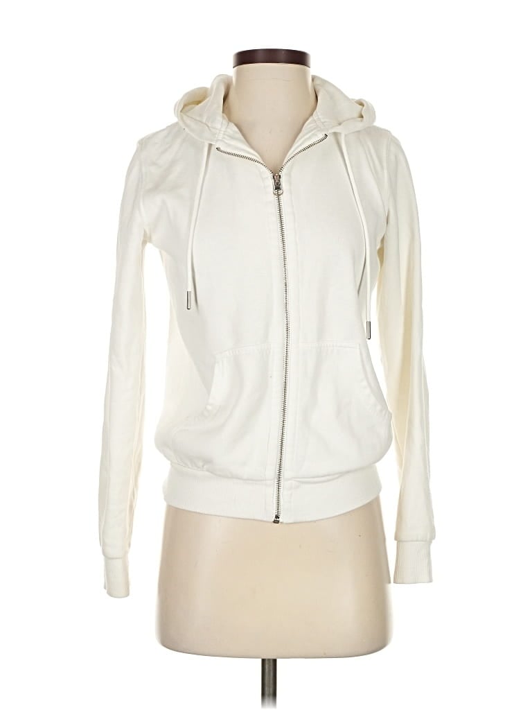 Pre-owned H&m Zip Up Hoodie In White