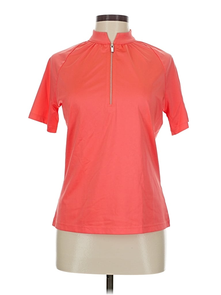 Pre-owned Tail Short Sleeve Top Orange Mock Neckline Tops