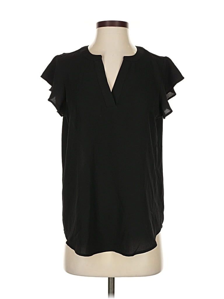 Pre-owned Adrianna Papell Short Sleeve Blouse In Black