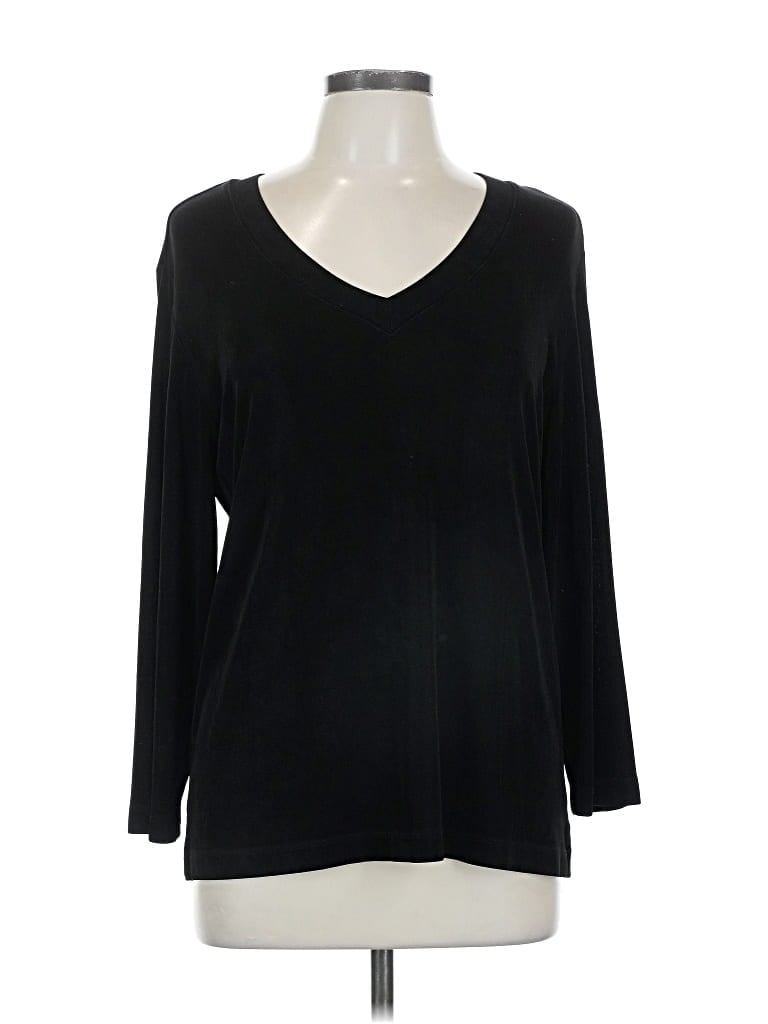 Pre-owned Travelers By Chico's Long Sleeve Top Black V Neck Tops