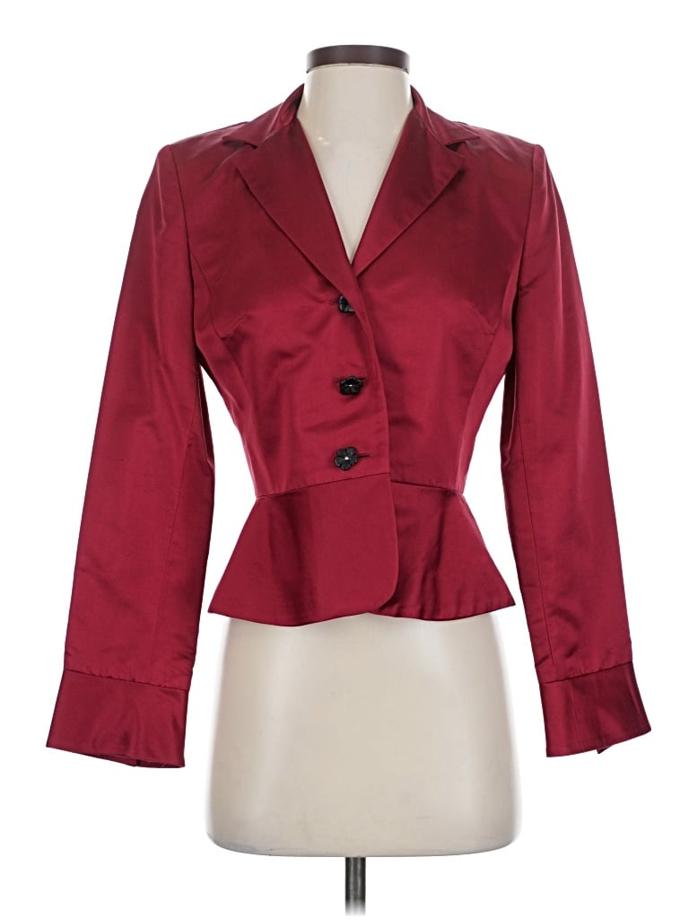 Pre-owned Kay Unger Silk Blazer Jacket In Burgundy