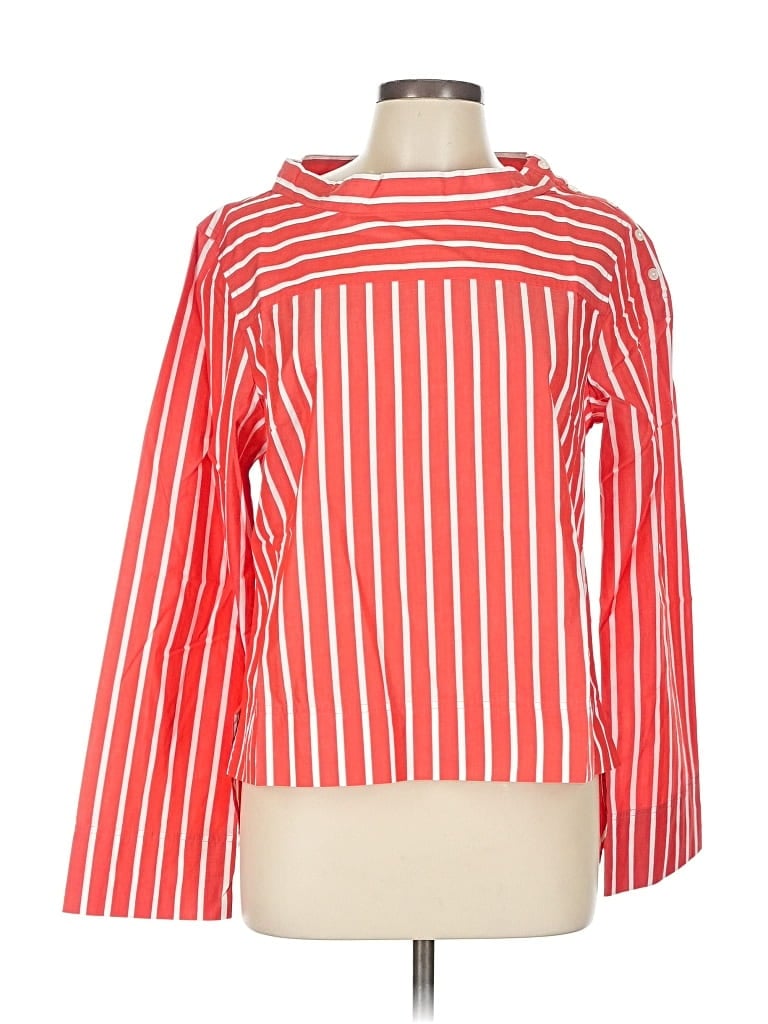 J.crew Factory Store Long Sleeve Top Red Stripes Pattern Boatneck Tops In Red