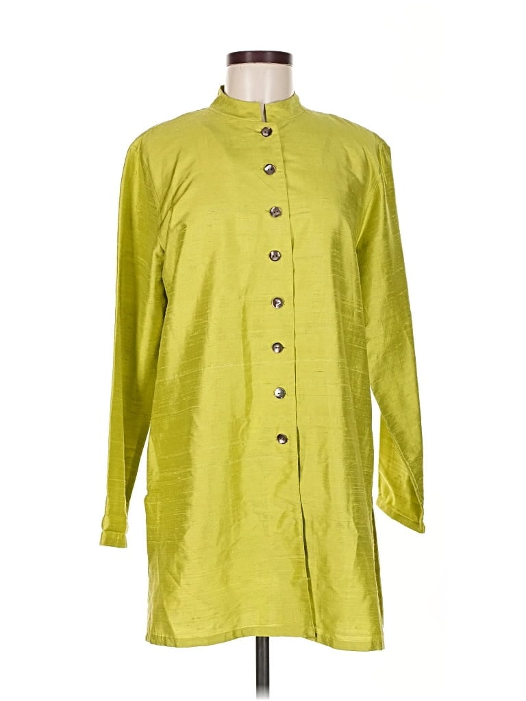 Chico's Design 3/4 Sleeve Silk Top Green Mock Neckline Tops In Green