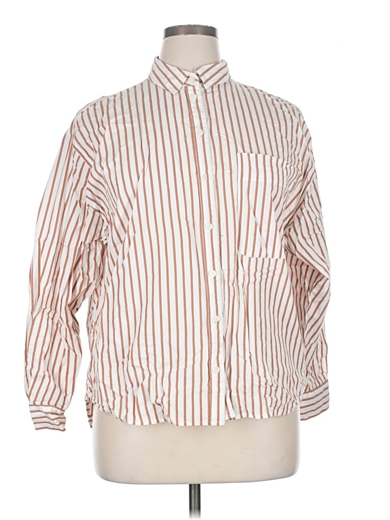 Pre-owned A New Day 3/4 Sleeve Button Down Shirt In Brown