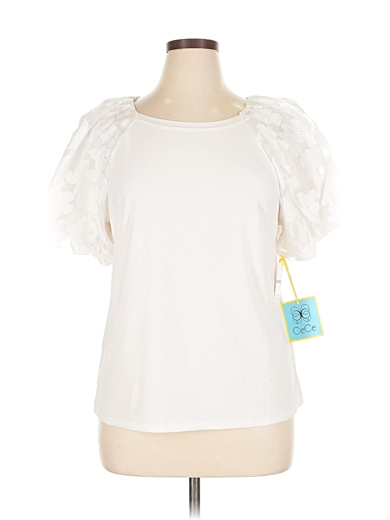 Pre-owned Cece Short Sleeve Top White Sweetheart Neckline Tops
