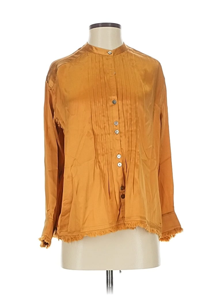 Pre-owned Sundance Long Sleeve Silk Top Orange Mock Neckline Tops