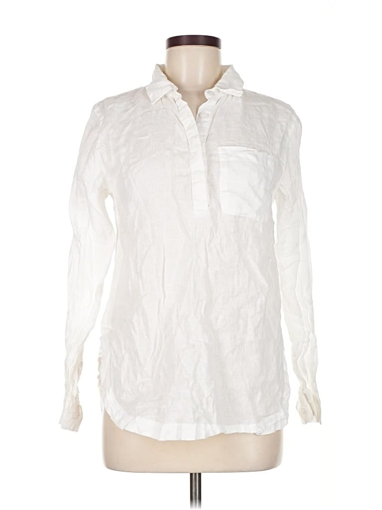Pre-owned Garnet Hill Long Sleeve Button Down Shirt In White