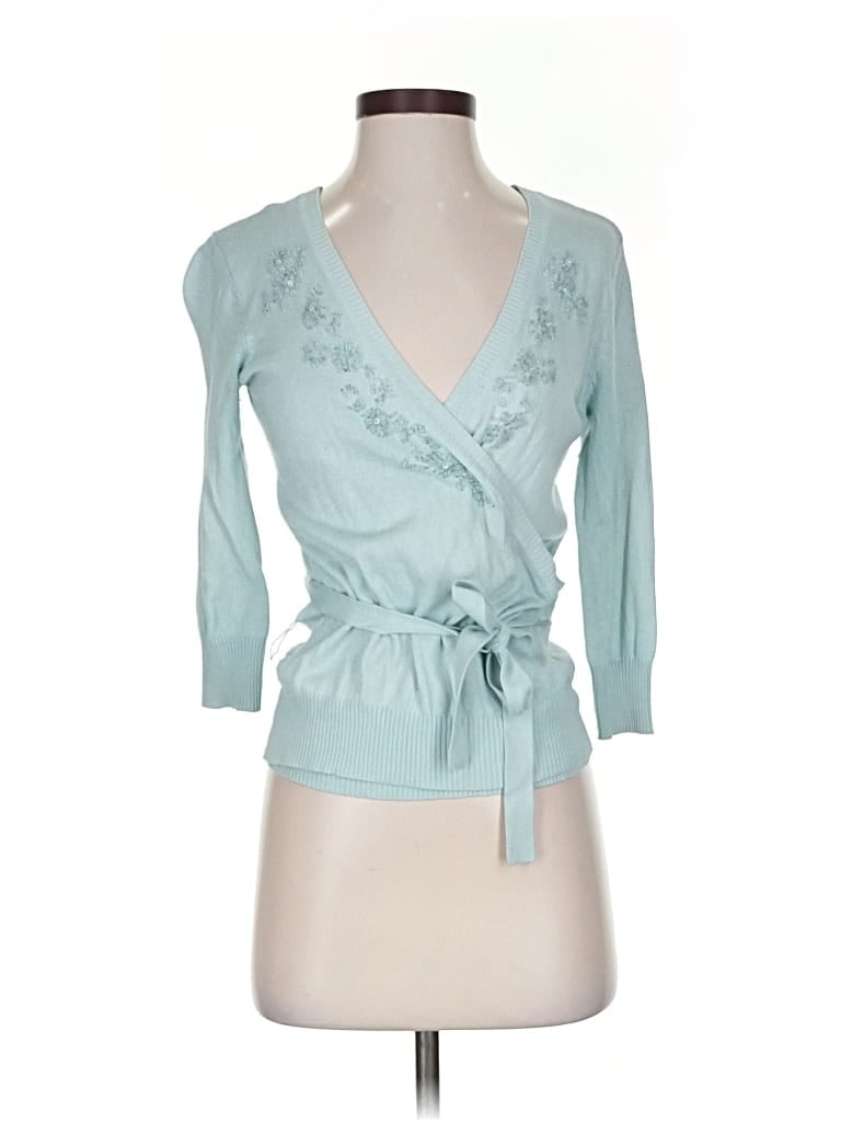 Pre-owned Inc International Concepts Silk Cardigan Sweater In Blue