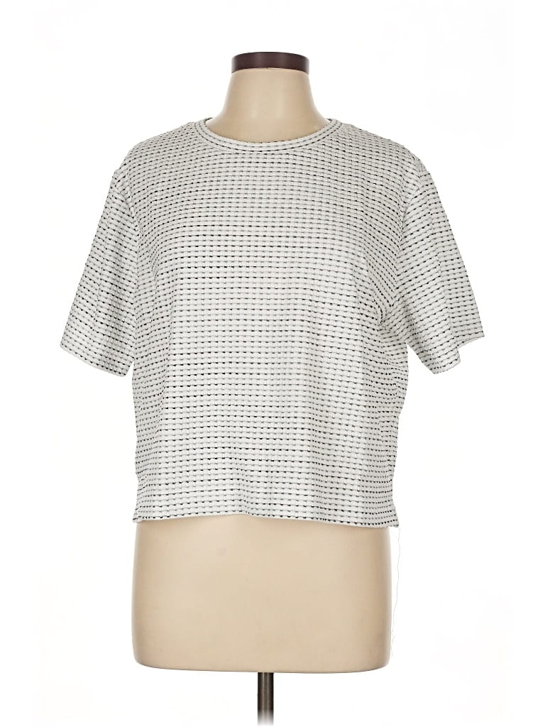 Pre-owned Lou & Grey Short Sleeve Top Silver Square Neckline Tops