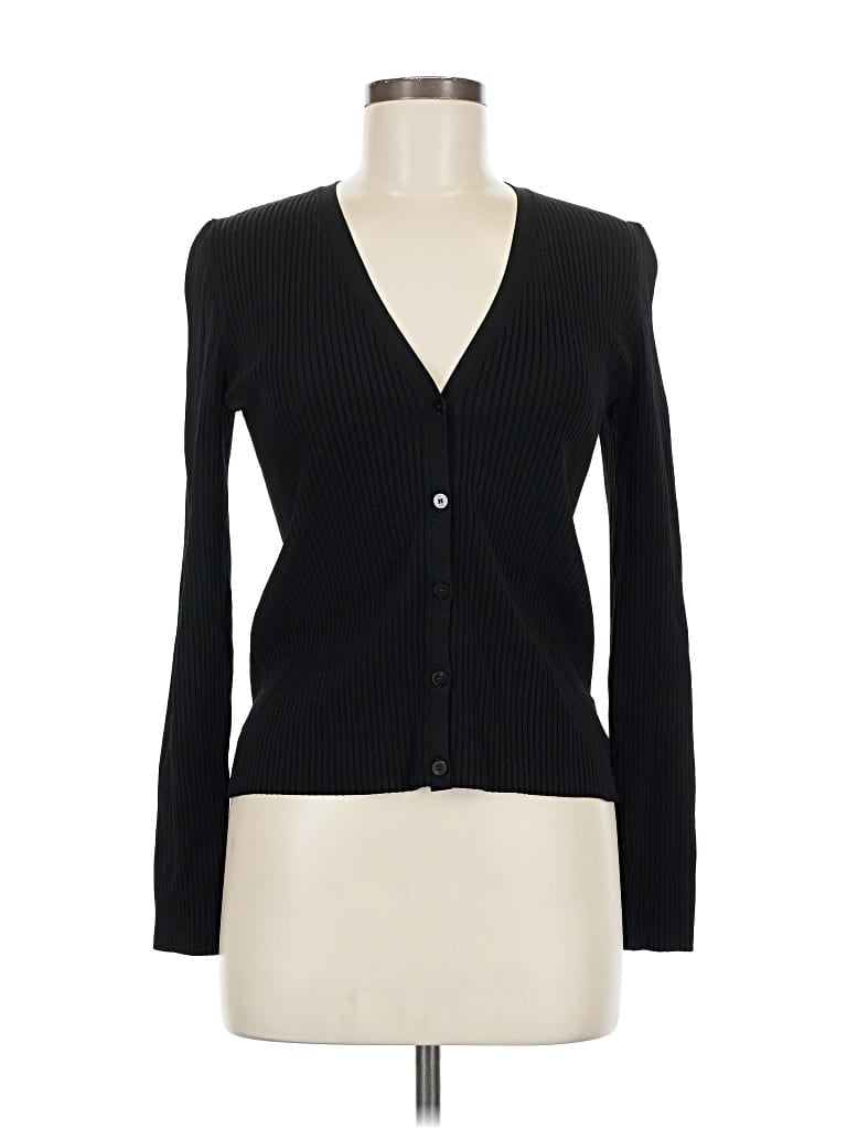 Pre-owned Theory Long Sleeve Top Black Plunge Neckline Tops