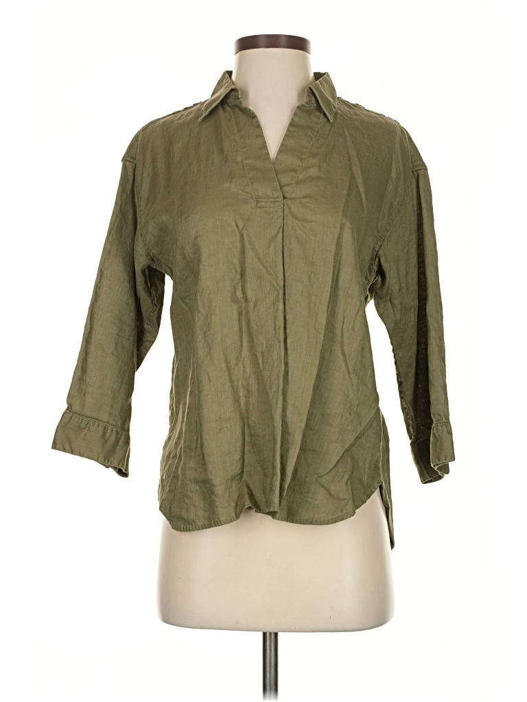 Pre-owned Uniqlo 3/4 Sleeve Button Down Shirt In Green