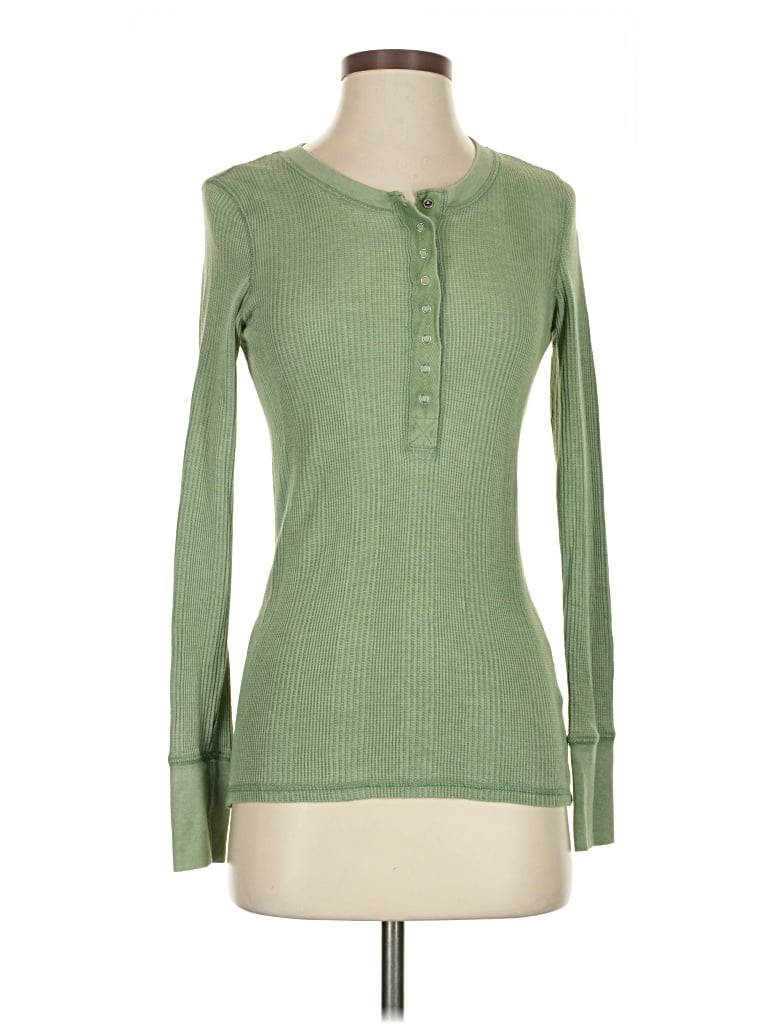 Pre-owned Aerie Long Sleeve Henley Shirt In Green