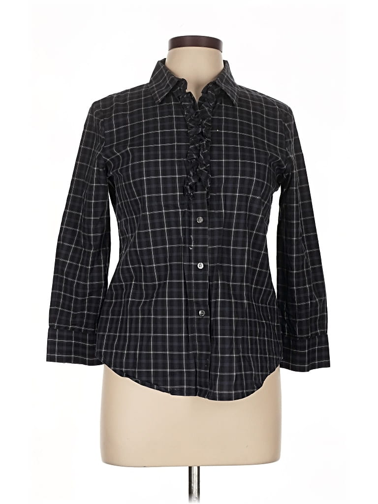 Pre-owned Theory 3/4 Sleeve Button Down Shirt In Black