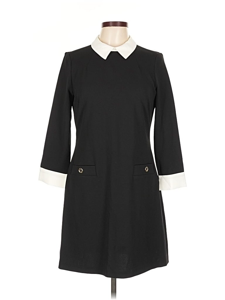 Pre-owned Tommy Hilfiger 3/4 Sleeve Top Black Collared Neckline Tops