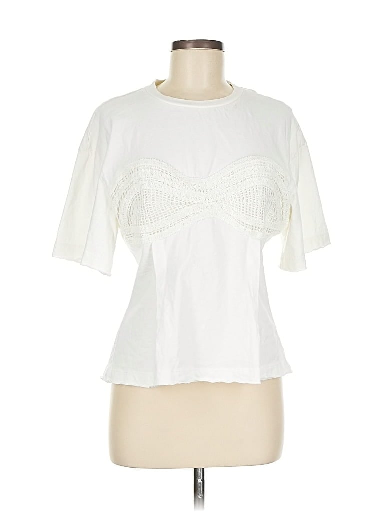 Pre-owned H&m Short Sleeve Top White Keyhole Neckline Tops