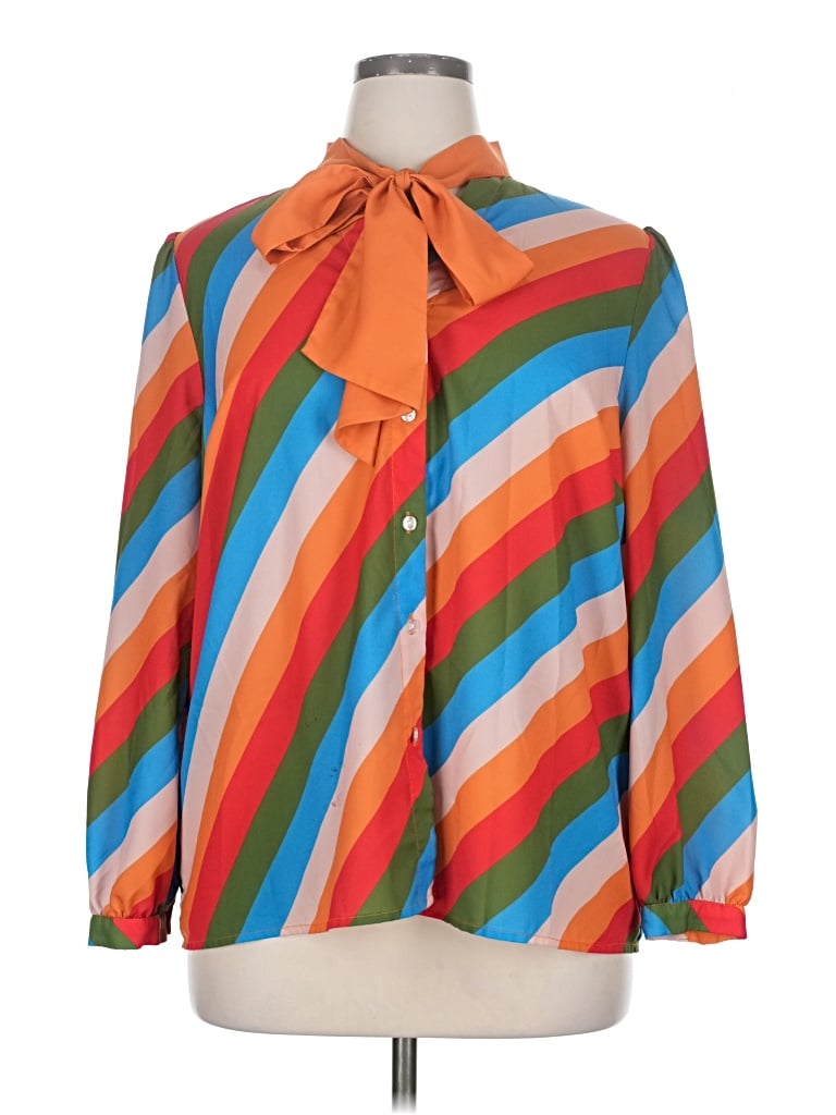 Pre-owned Eloquii Long Sleeve Blouse In Orange