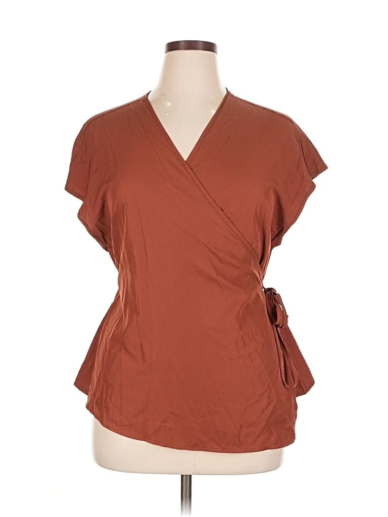 SHEIN CURVE Pre-owned Short Sleeve Blouse In Brown