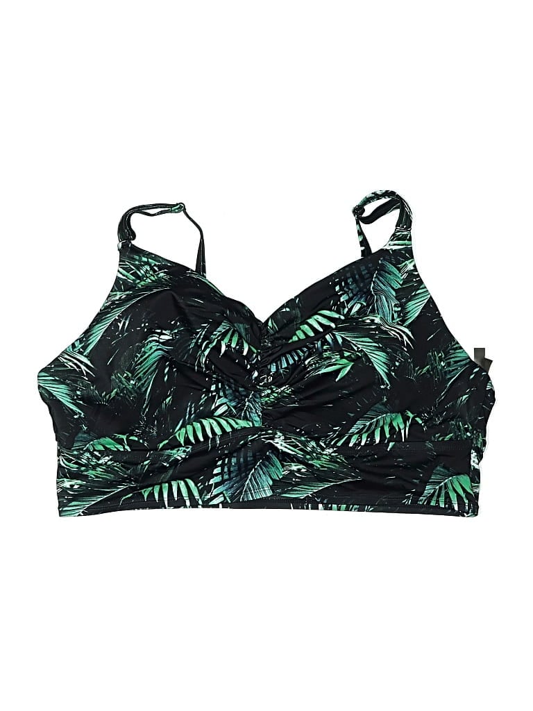 Pre-owned Unbranded Swimsuit Top Green Tropical Pattern Swimwear