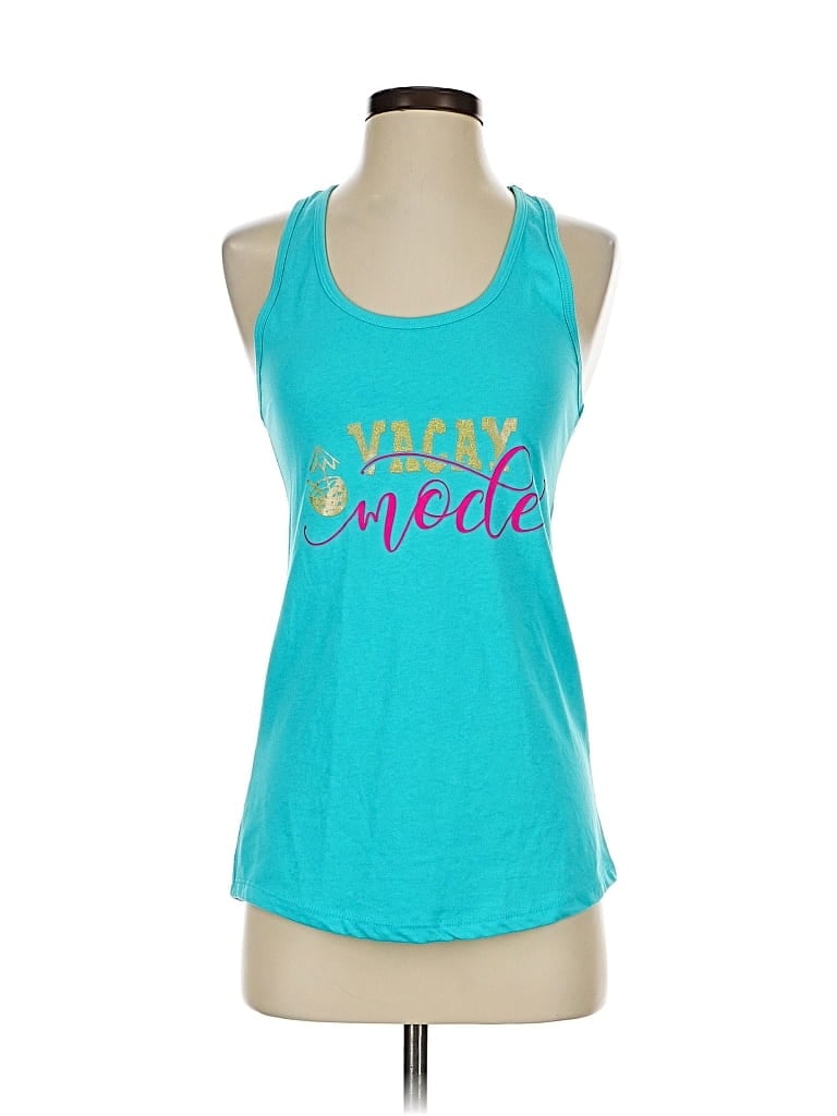 Pre-owned Ideal T Tank Top Teal Halter Neckline Tops In Blue