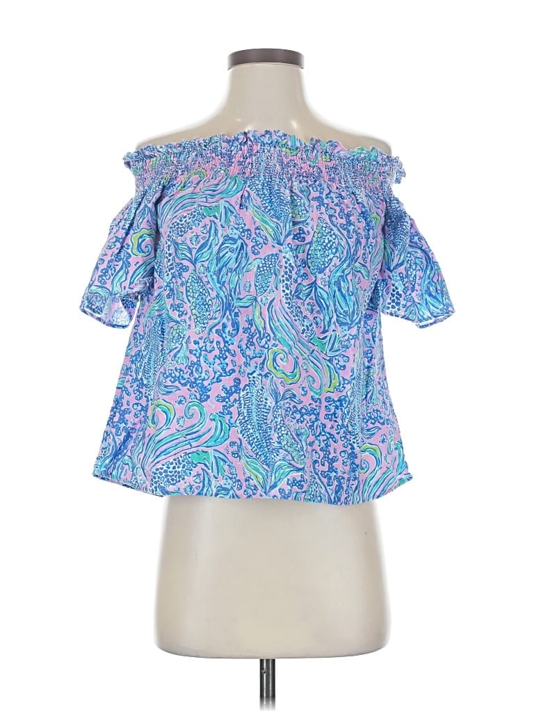 Pre-owned Lilly Pulitzer Short Sleeve Blouse In Blue