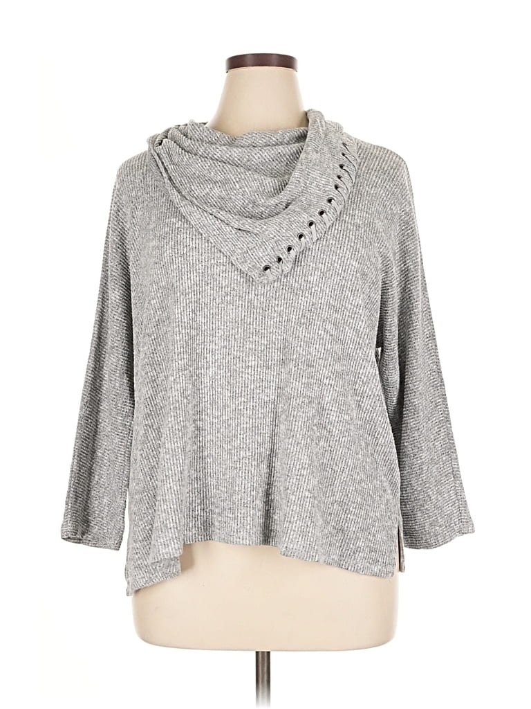 Pre-owned Democracy 3/4 Sleeve Top Gray Cowl Neck Tops