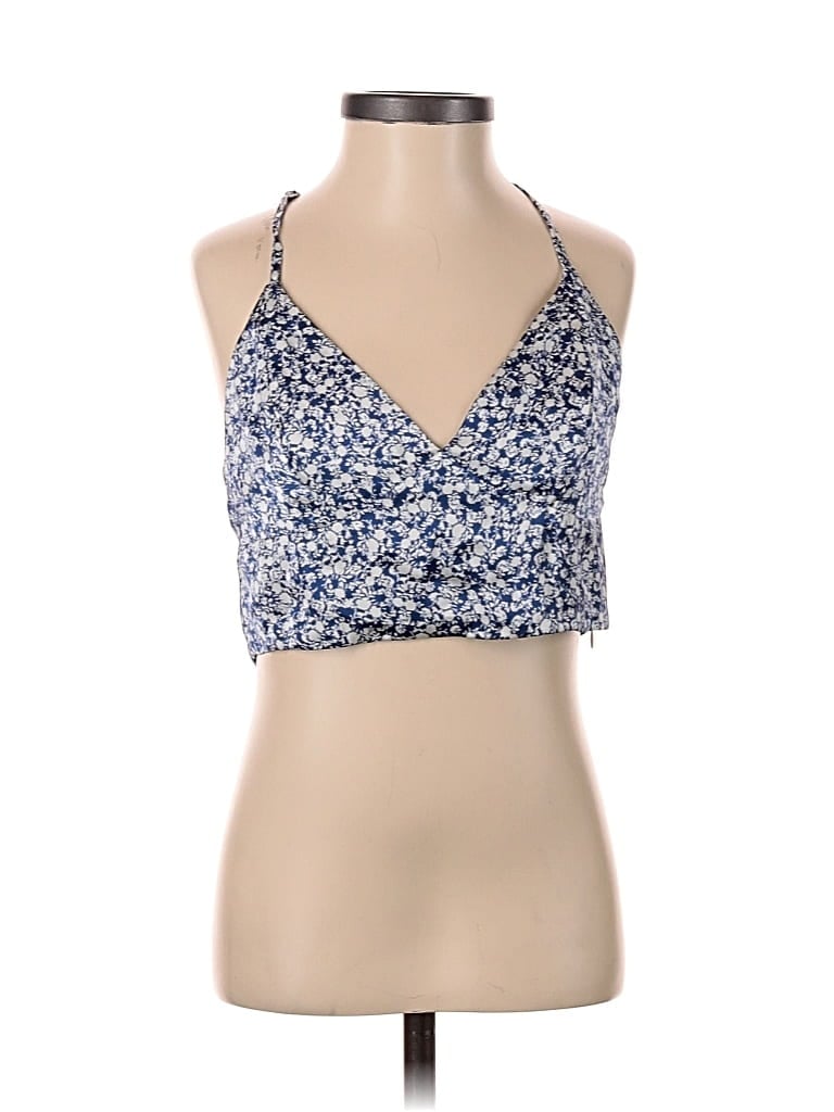 Pre-owned Zara Tank Top Blue Halter Neckline Tops