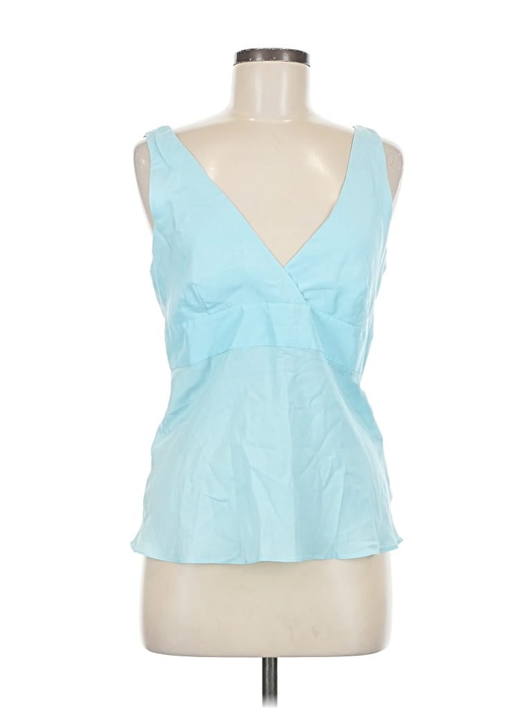 Pre-owned Theory Sleeveless Silk Top Blue Plunge Neckline Tops