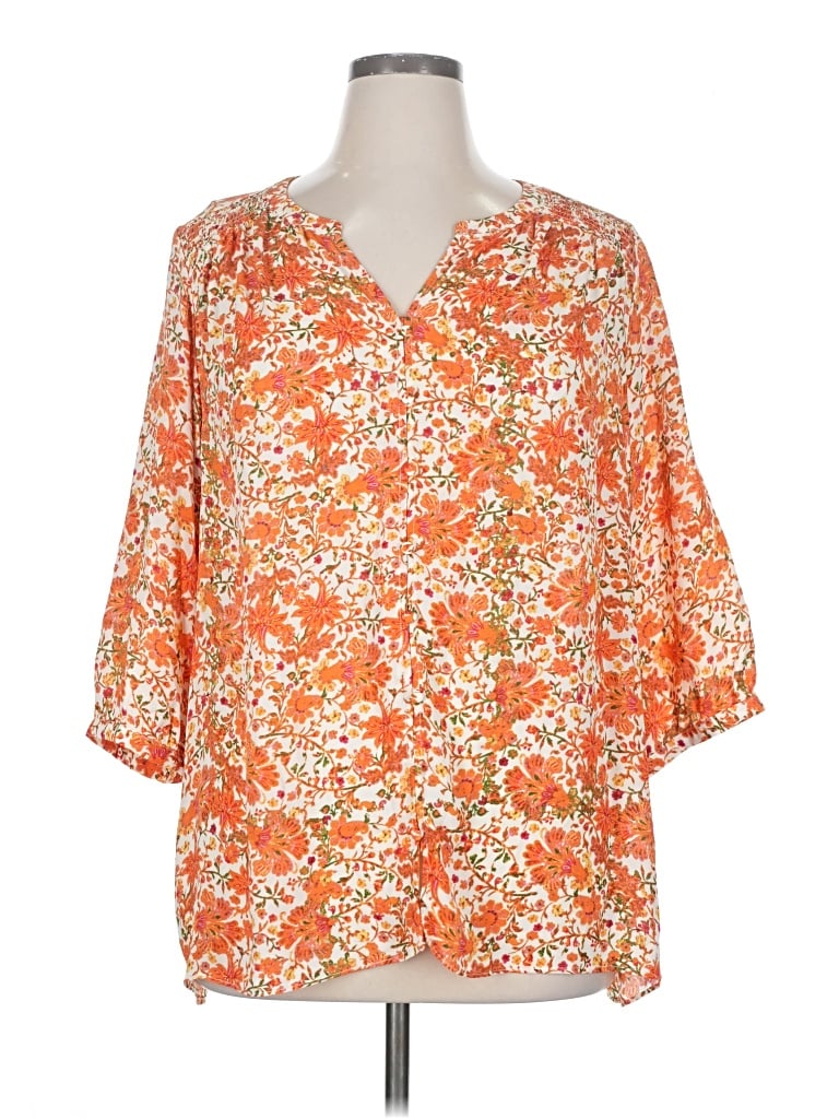 Pre-owned Rose + Olive 3/4 Sleeve Blouse In Orange