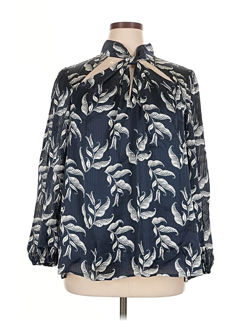 Pre-owned Lane Bryant Long Sleeve Blouse In Blue
