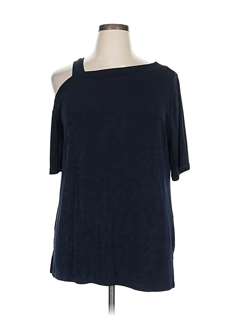 Pre-owned Travelers By Chico's Short Sleeve Top Blue One Shoulder Neckline Tops