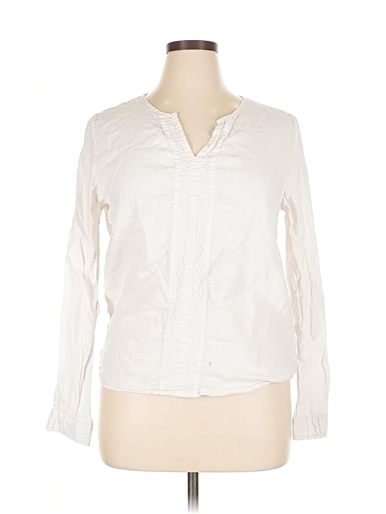 Pre-owned Three Dots Long Sleeve Blouse In White