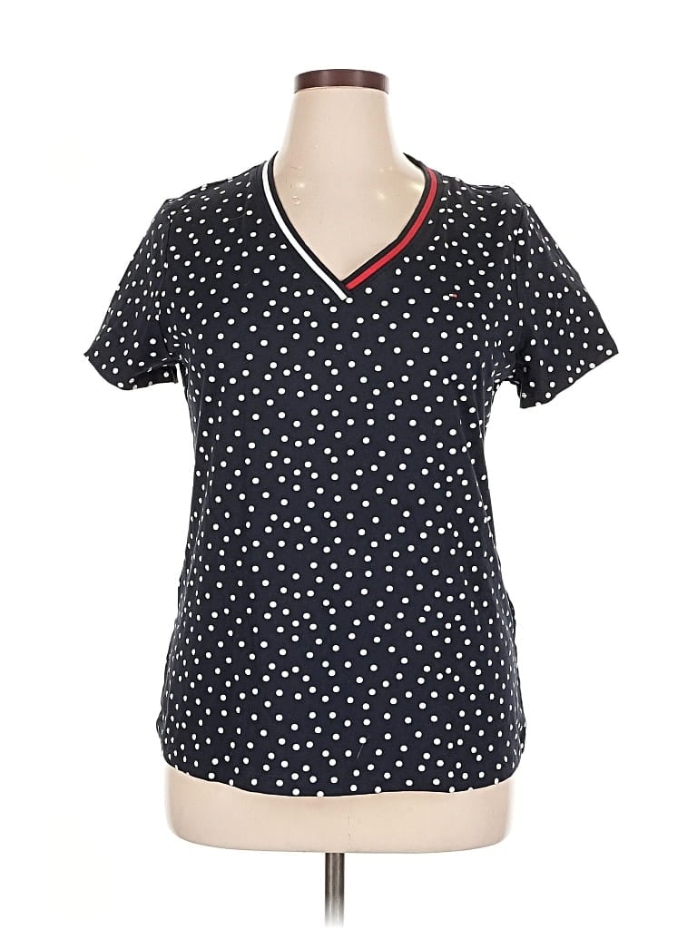Pre-owned Tommy Hilfiger Short Sleeve Top Black Polka Dots Pattern V-neck Tops