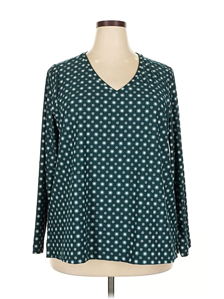 Pre-owned Lands' End Long Sleeve Blouse In Blue