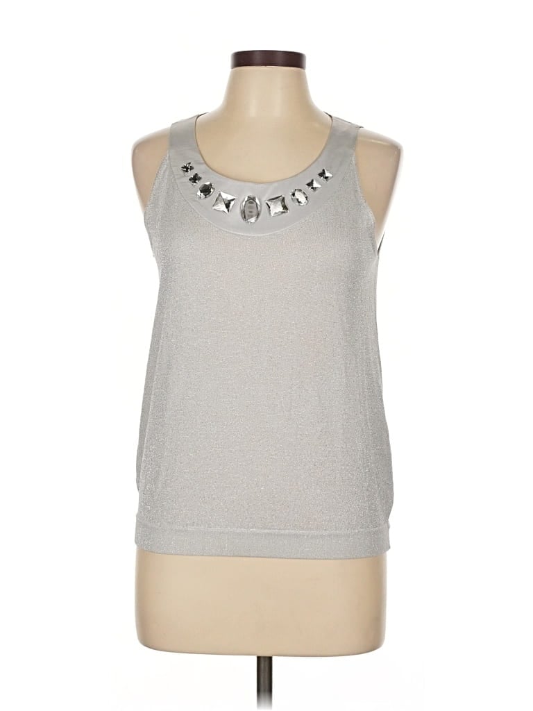 Pre-owned August Silk Sleeveless Top Silver Keyhole Neckline Tops