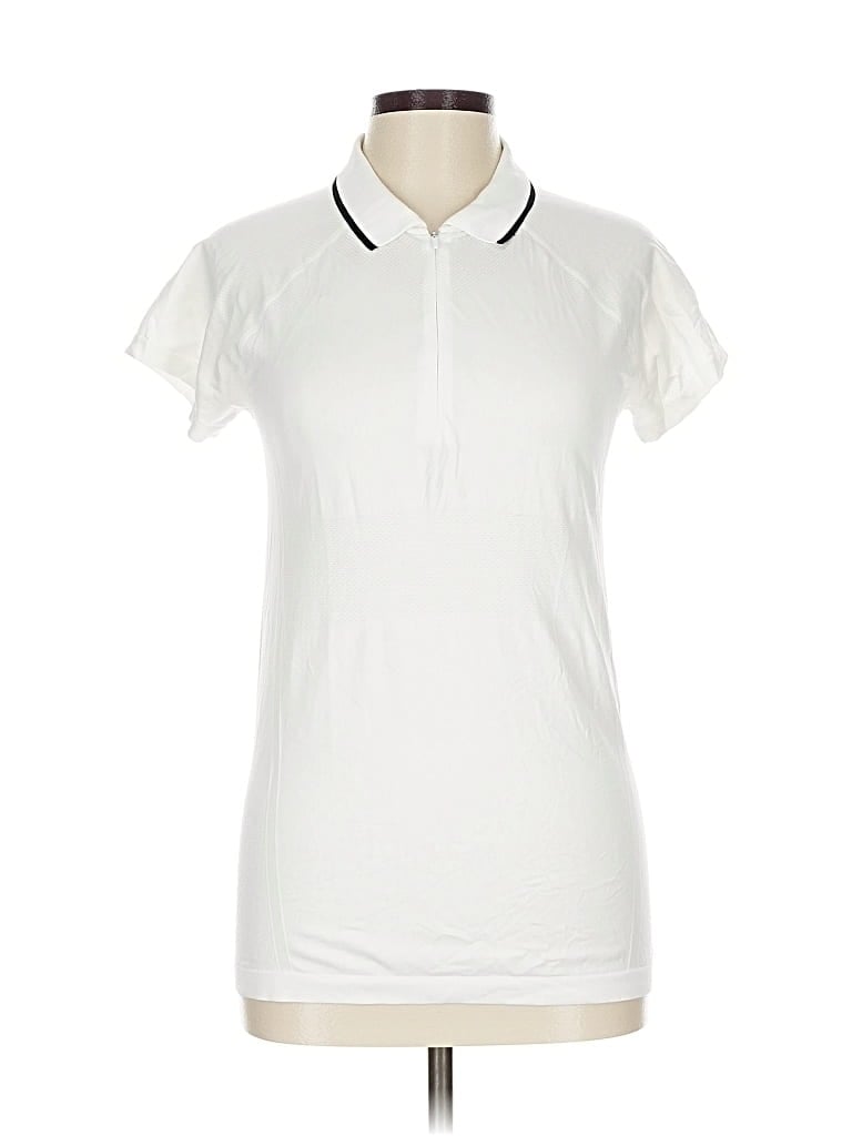 Pre-owned Athleta Short Sleeve Polo Shirt In White