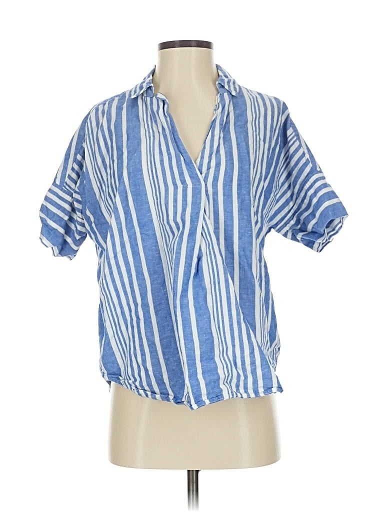 Pre-owned Madewell Short Sleeve Blouse In Blue