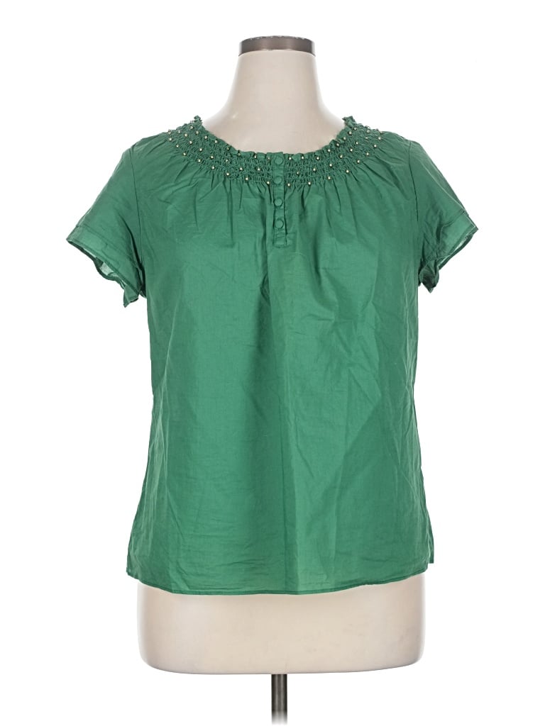Pre-owned Daisy Fuentes Short Sleeve Blouse In Green