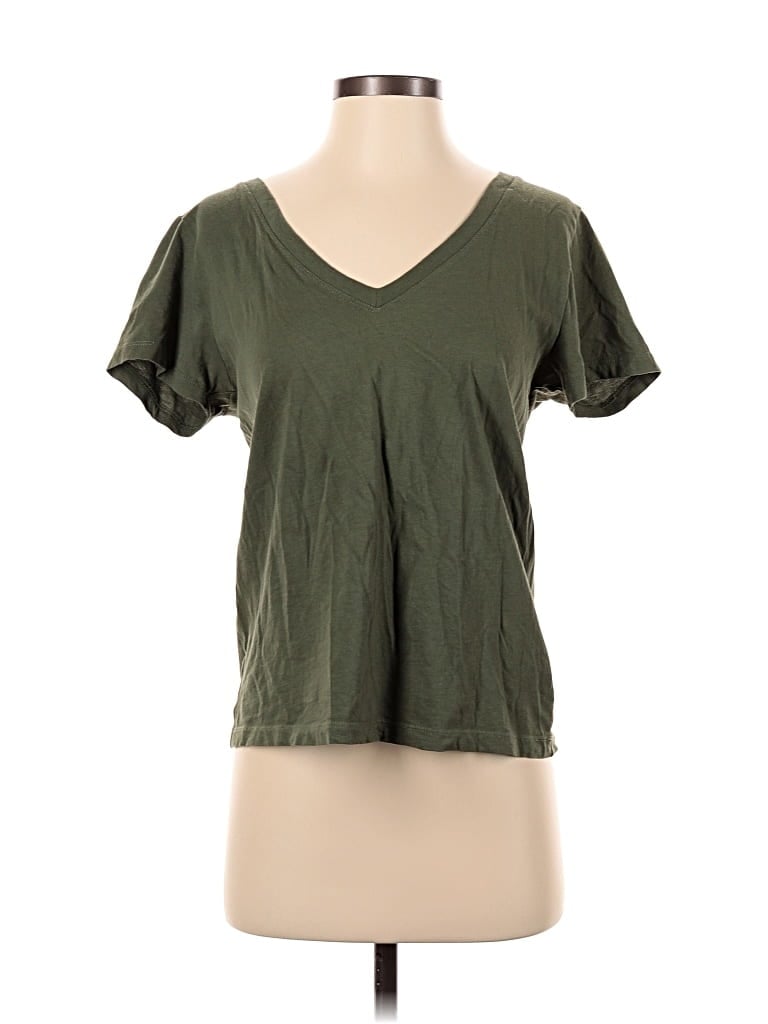 Pre-owned J.crew Mercantile Short Sleeve Top Green V Neck Tops