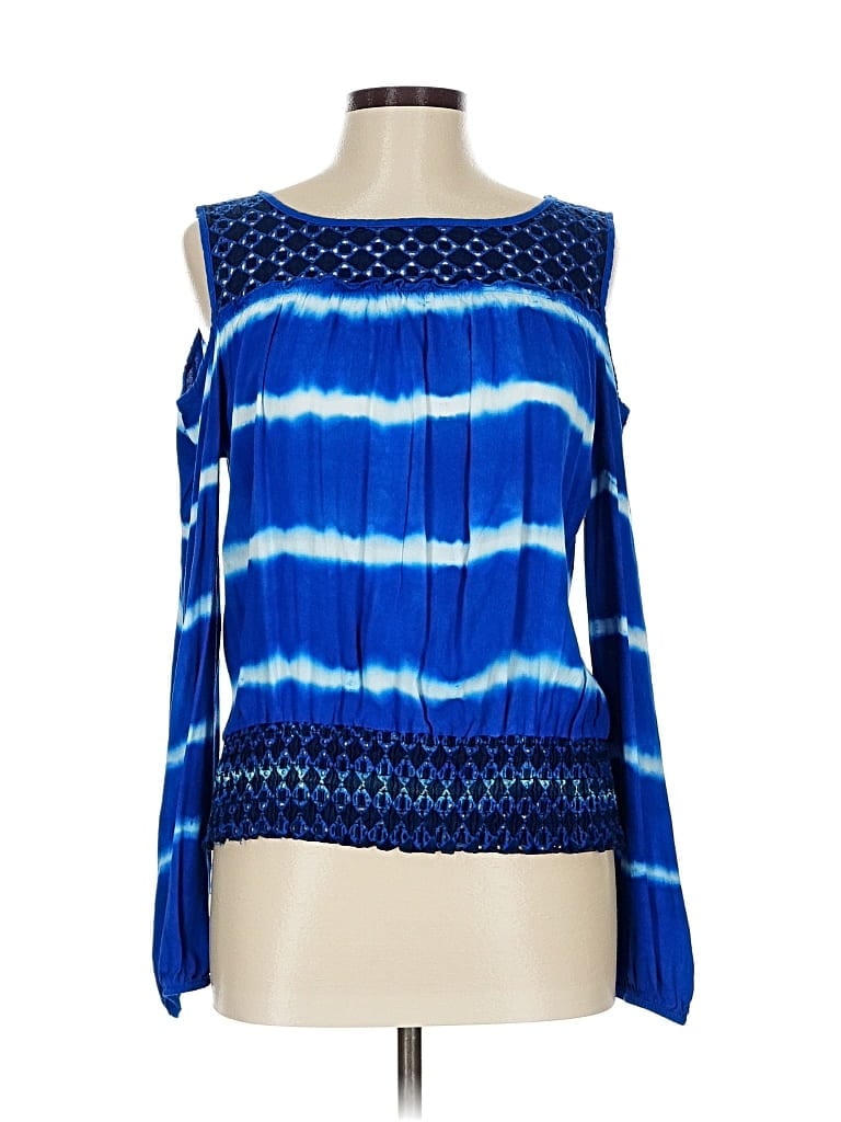 Pre-owned Flowers Of Romance Long Sleeve Blouse In Blue