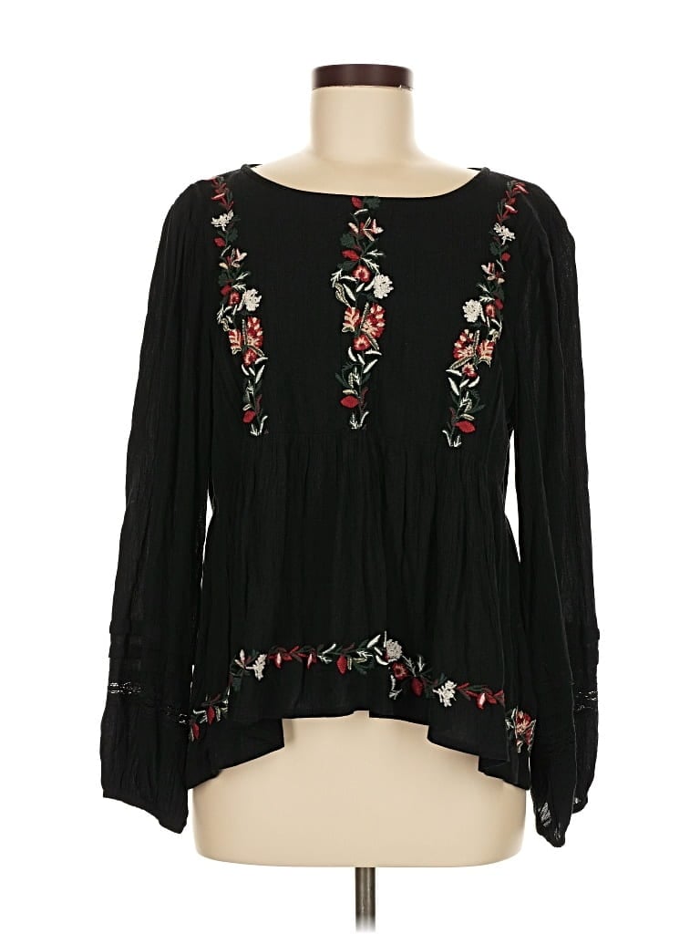 Pre-owned American Eagle Outfitters Long Sleeve Blouse In Black