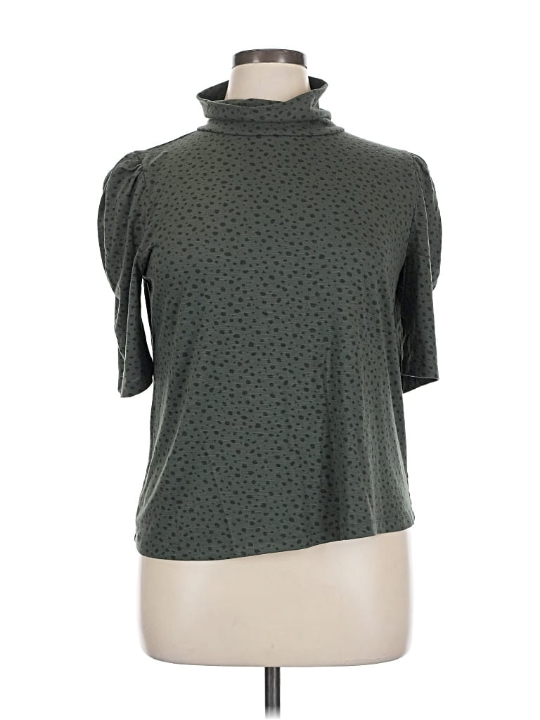 Pre-owned Democracy Short Sleeve Turtleneck In Green