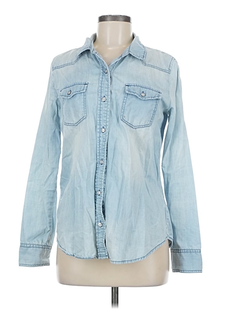 Pre-owned Halogen Long Sleeve Button Down Shirt In Blue