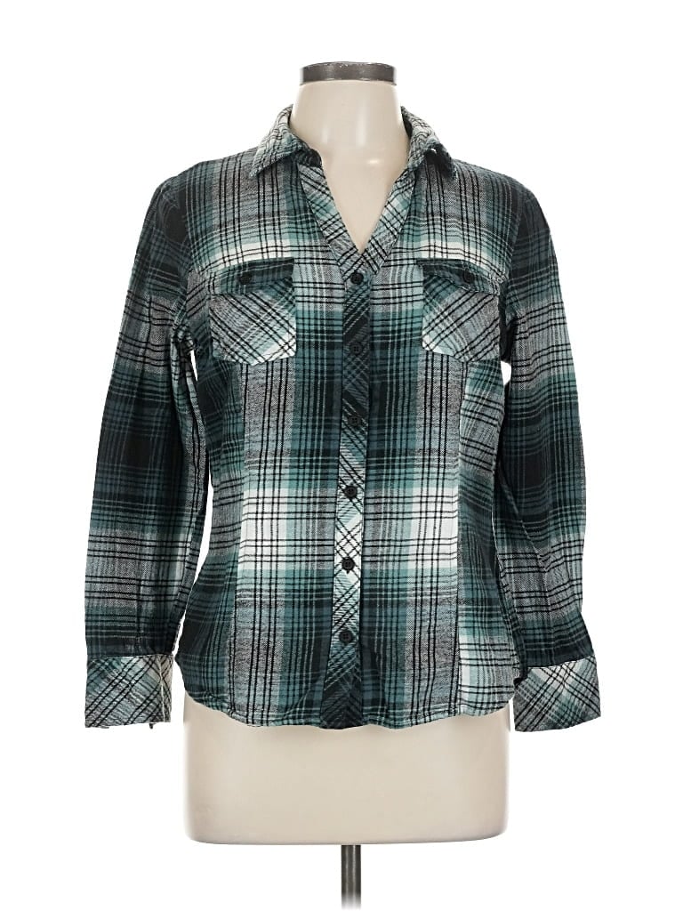 Pre-owned A.n.a. A New Approach Long Sleeve Button Down Shirt In Blue