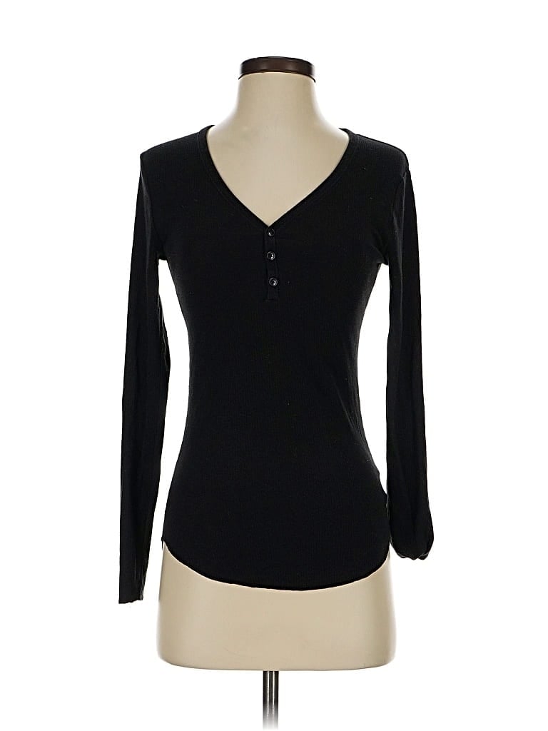 LOVE BY GAP Pre-owned Long Sleeve Henley Shirt In Black